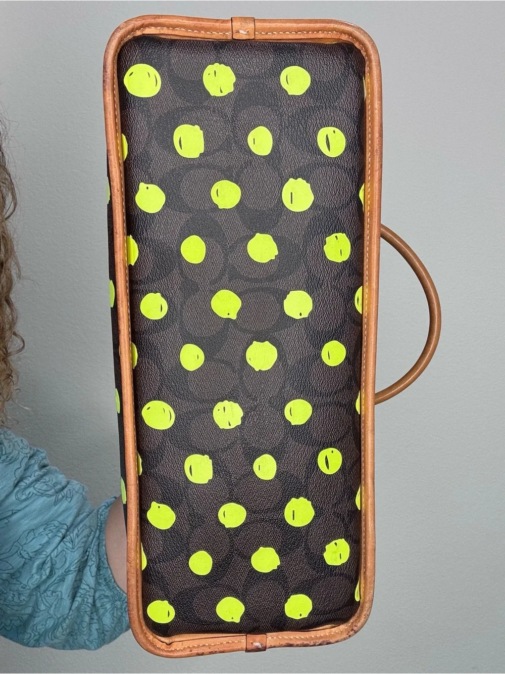 Coach Cora Dome Satchel neon dots with COA